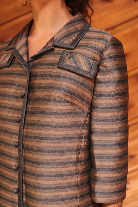 Vintage 60's/70's Mod Brown And Gray Striped Coat… - image 7