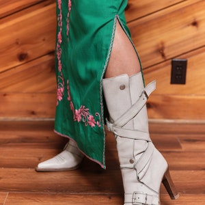 Vintage 70's Green And Pink Embroidered Kaftan Bohemian Dress image 10