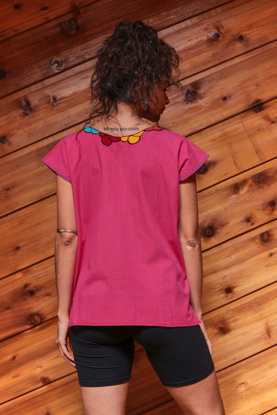 Vintage Mexican Made Pink Blouse Embroidered Girl - image 6