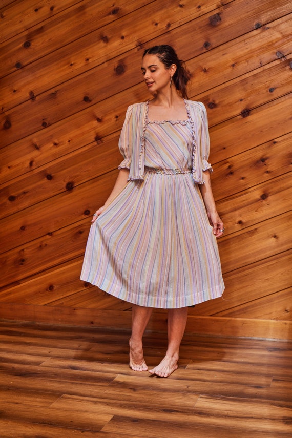 Vintage 70s MIGNON Mauve Rainbow Striped Skirt Cam