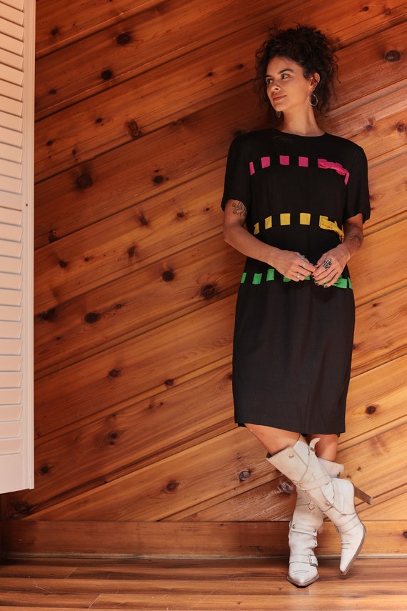 Vintage 90's Black Colorful Bows Dress Cocktail No