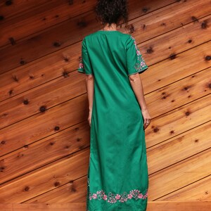 Vintage 70's Green And Pink Embroidered Kaftan Bohemian Dress image 5