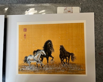 Alice&#39;s original Chinese/Japanese brush painting prints with Mat board frame/art prints/gift. Flowers/landscapes