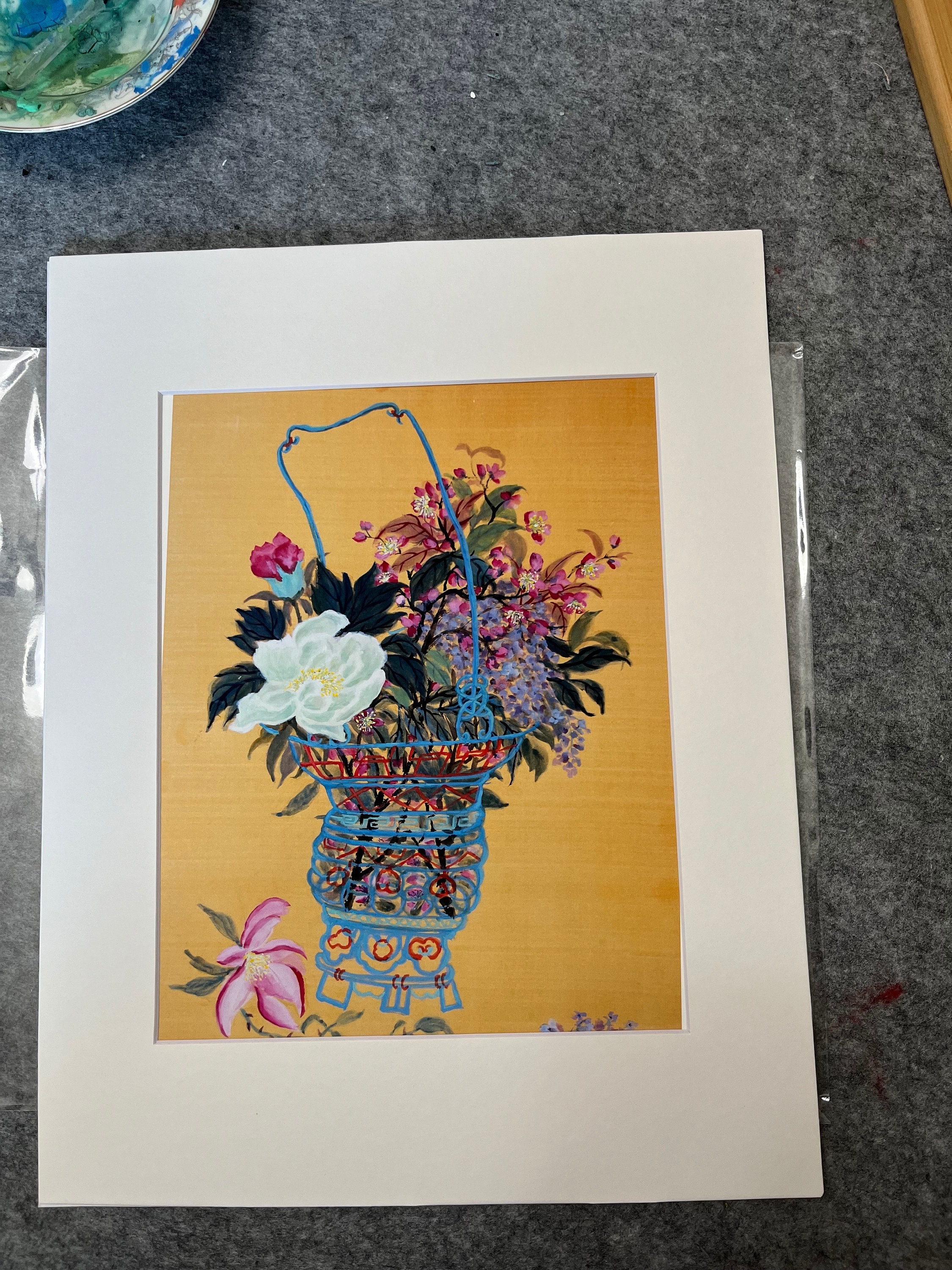Alice's original Chinese/Japanese brush painting prints with Mat board frame/art prints/gift. Cherry blossom/landscape/flowers