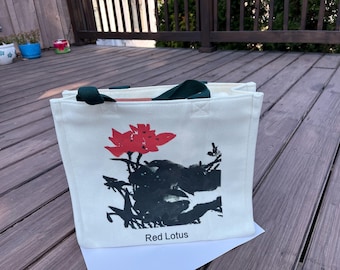 Chinese Brush Painting Tote Bag: 100% Cotton Art Bag with Zipper