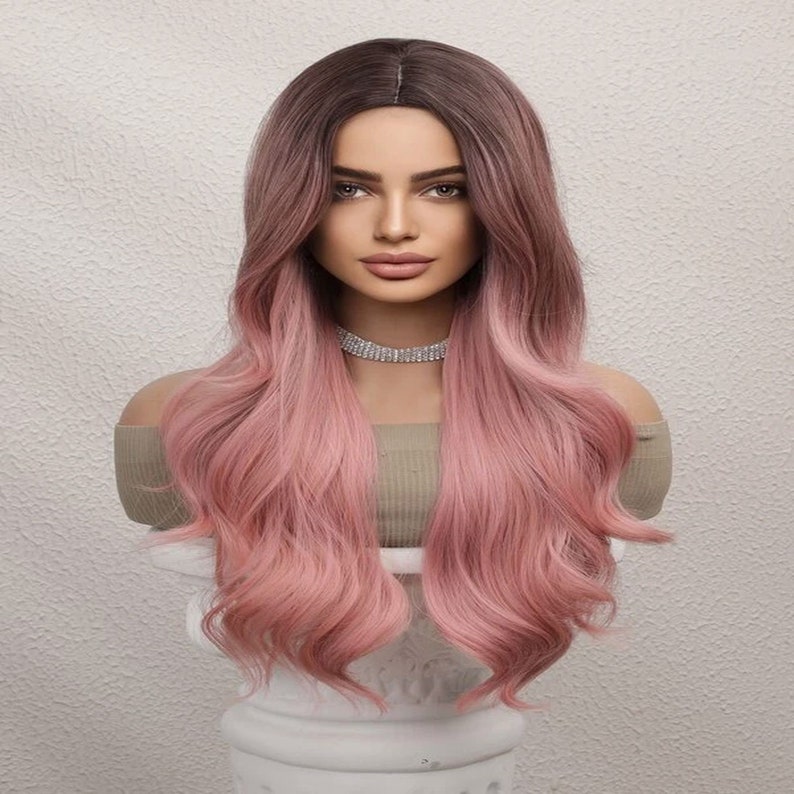 26 Dusty Pink Long Curly Cosplay Synthetic Wig Wavy Long Wig