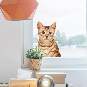 Tan Striped Cat Window Cling, Peeking Kitty Decal bild 1