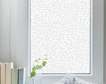 PVC-free botanically inspired frosted abstract dahlia privacy film, floral window film, pvc-free, made in California