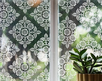 Botanically inspired  floral deco privacy window film, gorgeous nature print, eco-friendly, made in California