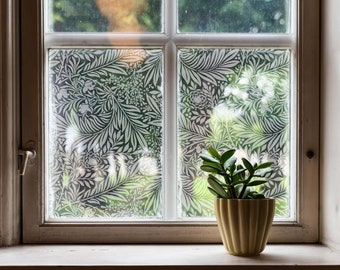 PVC-free Tropical Leaf Privacy Window Film, Nature Film, Floral Window film, Window Cling