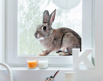 Gray Rabbit Window Cling, Animal Decal, Kids Nursery Decor