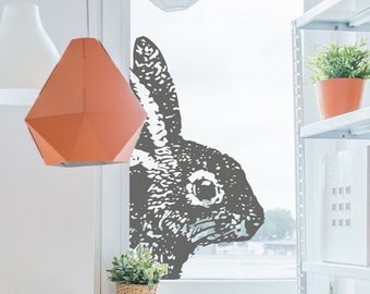 Rabbit window decal, animal cling, removable, kids, nature window film,  Spring decor, bunny cling, retail decal