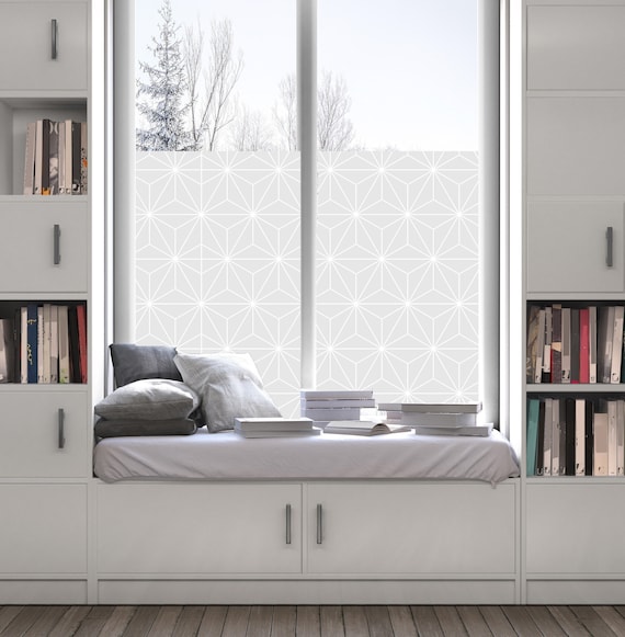 PVC-free elegant star pattern privacy window film, sleek but traditional Japanese pattern, pvc-free, made in California, eco window cling