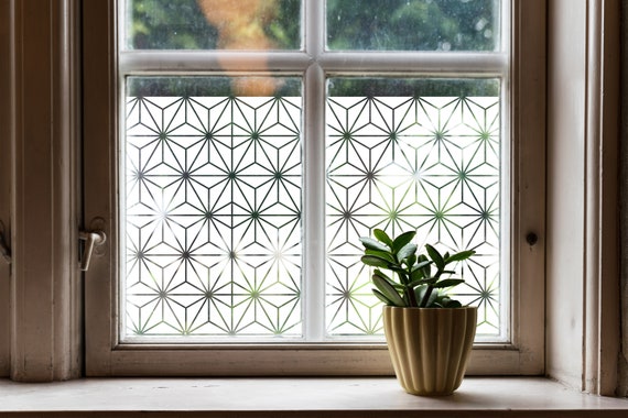 PVC-free Elegant Star Pattern Etched Window Film, Sleek but Traditional Japanese Pattern,  made in California, Eco Window Cling