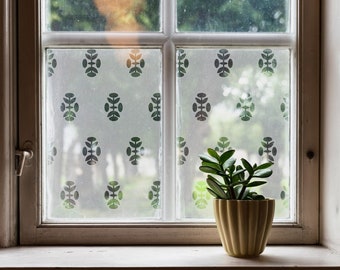 Block floral privacy window, gorgeous nature inspired, print etched look, decorative window film, eco-friendly, made in the US