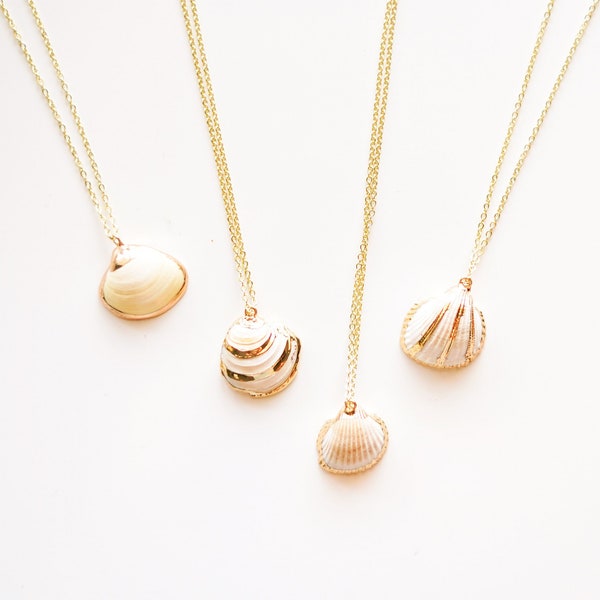 18k Gold Plated Real Seashell Necklace, Natural Shell Jewelry, Hawaiian Boho Shell Necklace Pendant, Bridesmaid Birthday Wedding Party Gift