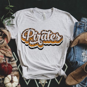 Custom Retro Pirates Shirt | Distressed Vintage Design | Bella Canvas Mascot Tee | School Spirit Wear | Game Day Shirt