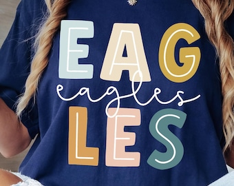 Custom Retro Eagles Mascot Shirt | Vintage School Spirit Tee | Personalized Script Town/Name | Comfort Colors Game Day T-Shirt