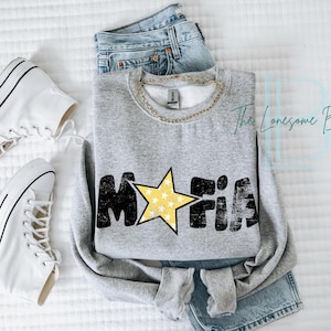 Mafia Distress Mascot Sweatshirt | Custom Gildan Crewneck | Star Mascot Design | Retro Distressed School Spirit Wear | Youth and Adult