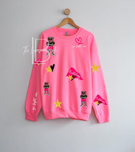 Custom Preppy Mascot Sweatshirt | Glitter Stars, Hearts,  School Spirit | Youth and Adult Sizes | Gildan Crewneck |