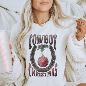 Cowboy Christmas Sweatshirt | Western Christmas Sweater | Horseshoe Christmas Crewneck | Sublimation