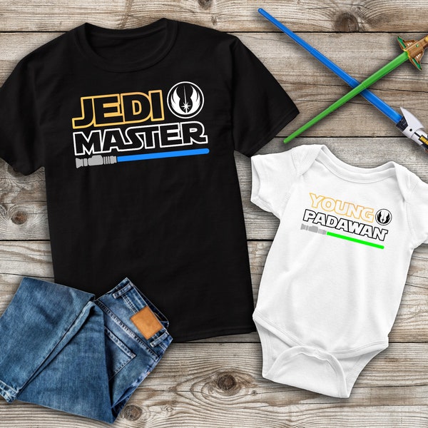 Jedi Master Young Padawan, Dad and baby matching shirt, First Fathers Day Gift, jedi shirt
