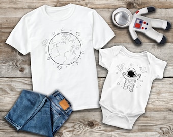 Erde und Astronaut Papa und Baby Matching Set, Baby Bodysuit, New Dad, Geschenk für Papa, passende Shirts, Baby wachsen Weste, Baby-Dusche-Geschenk