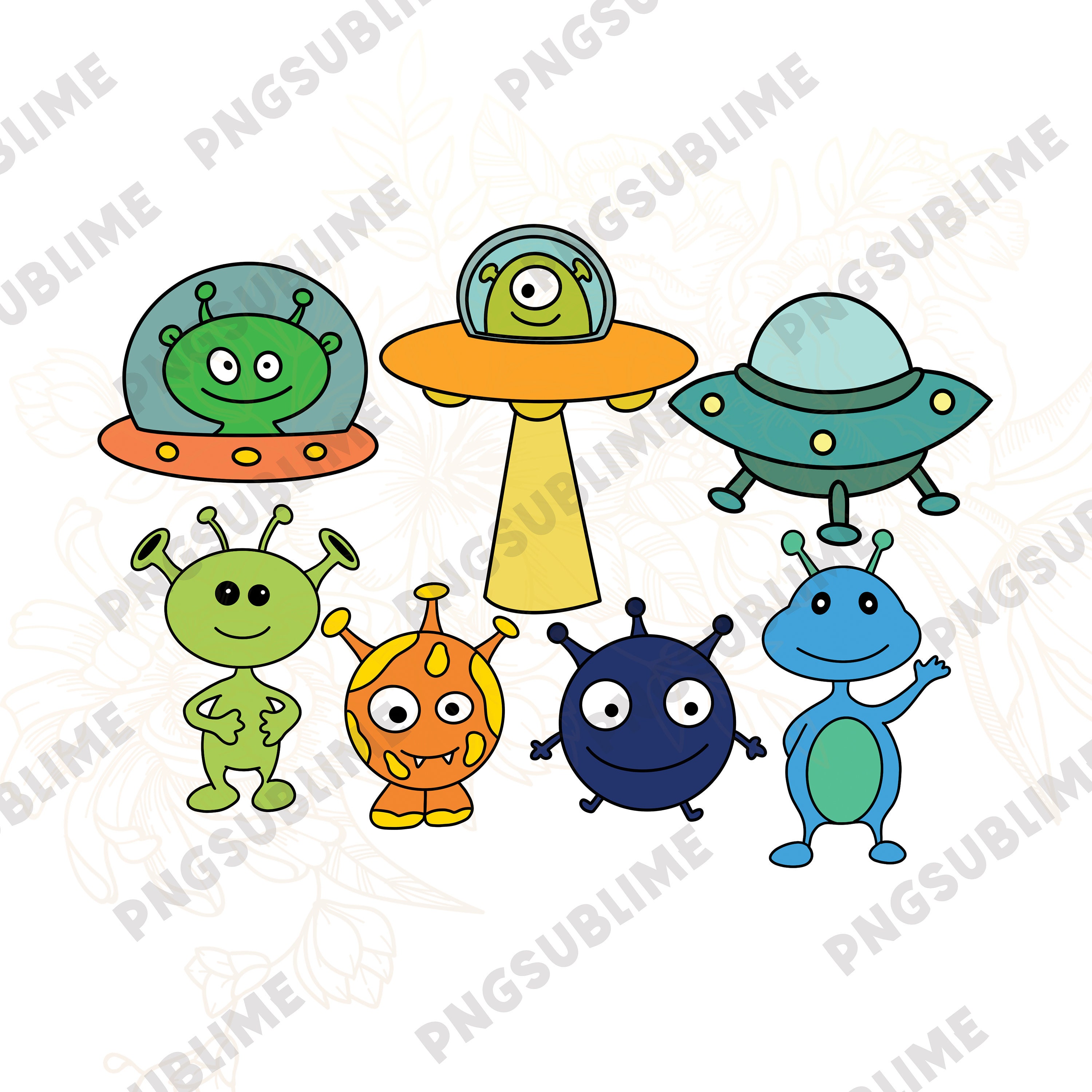7 X Alien & Spaceship Designs PNG for Sublimation Use DIGITAL DOWNLOAD ...