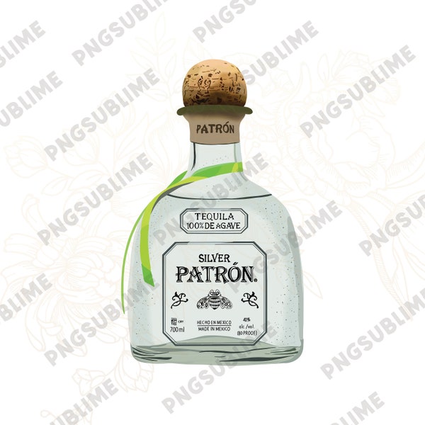 Patron Tequila Bottle PNG for sublimation use DIGITAL DOWNLOAD Transparent Background Spirits / Alcohol / Drinks / Hand drawn art cartoon