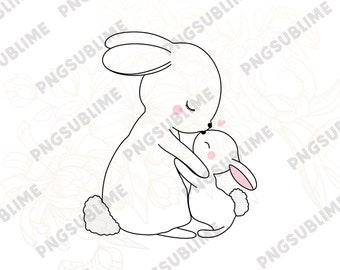 Bunnies Hugging PNG for sublimation use DIGITAL DOWNLOAD hand drawn art easter Mum Kid Mini Rabbit Bunny Love Hug Kiss Some bunny loves you