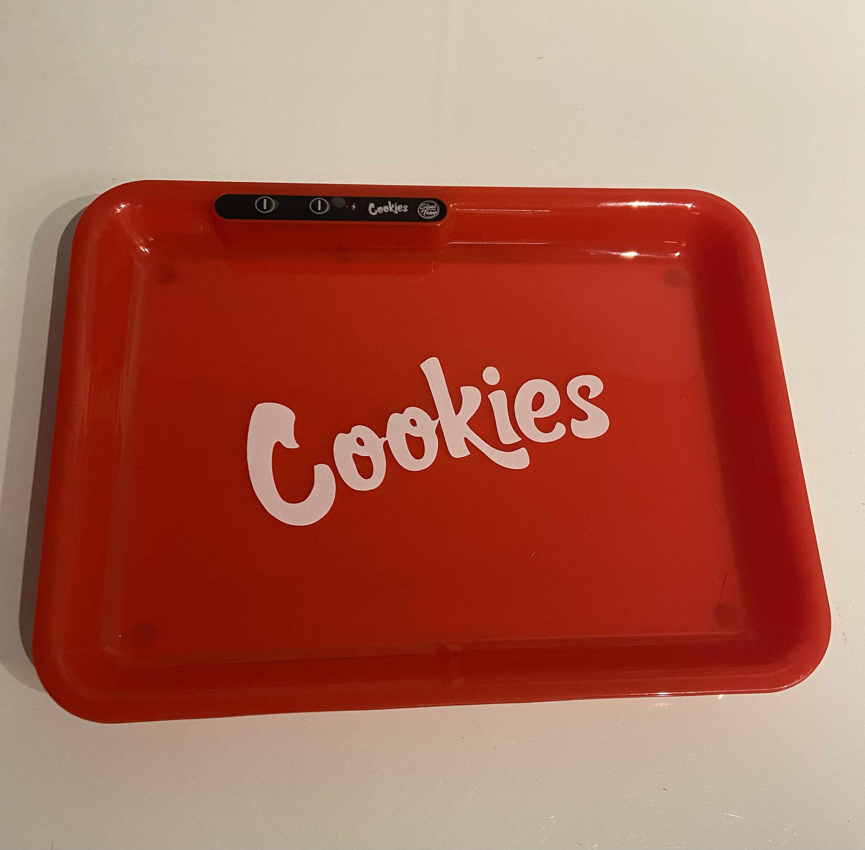 Red Cookies LED Glow Rolling Tray 8 X 11 3piece Set Grinderstash