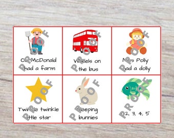 24 Printable Nursery Rhyme Cards - Baby, Toddler and Pre-School EYFS song props (Digital Download) communication and Language support