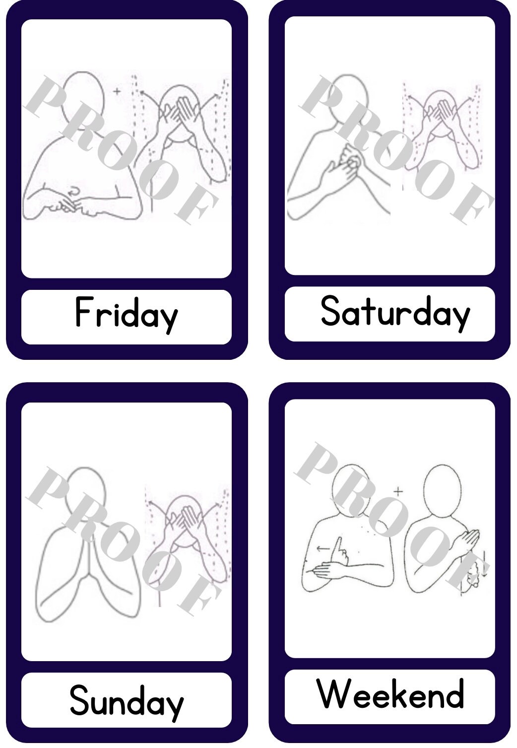 Printable Days Of The Week Printable Makaton Sign Flash Cards Etsy Canada