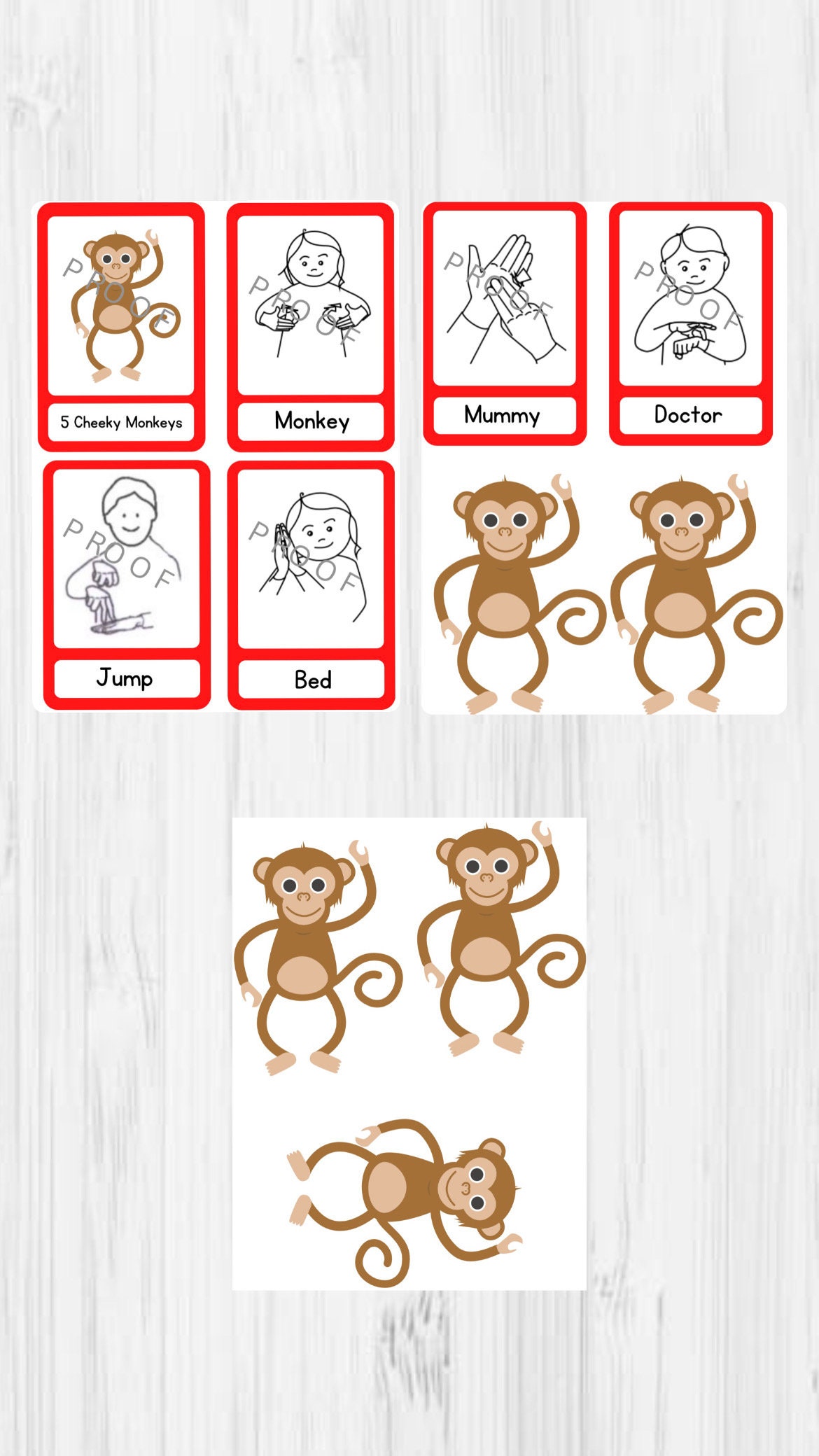 Set of 3 Printable Nursery Rhyme Makaton Sign Flash Cards and Song