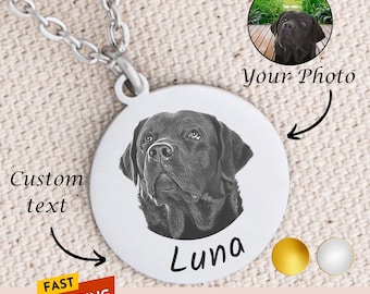 Custom Pet Portrait Necklace Personalized Dog Gift Pet Portrait Jewelry 18K Gold Or Silver Photo Necklace Pet Lover Gift Pet Memorial Gift