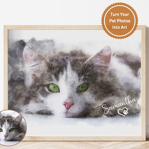 Cat Portrait, Custom Cat Print, Cat Lover Gift, Cat Painting, Portrait From Photo, Cat Memorial Print, Custom Cat Painting, Framed Print