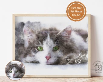 Cat Portrait, Custom Cat Print, Cat Lover Gift, Cat Painting, Portrait From Photo, Cat Memorial Print, Custom Cat Painting, Framed Print
