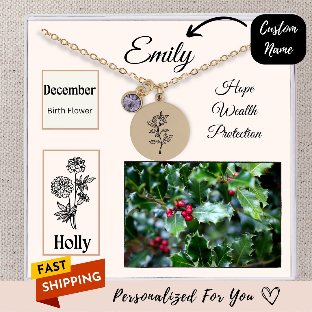December Birth Flower Necklace Birth Month Necklace Personalized ...