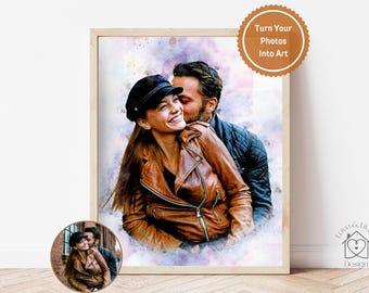 Watercolor Couple Portrait from Photo, Custom Wedding Anniversary Gift for Wife Husband, Meaningful Engagement Gift, Unique Romantic Gift