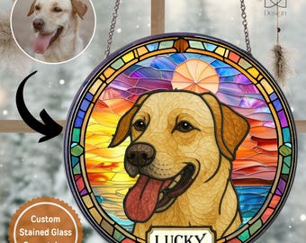 Custom Pet Portrait Suncatcher | Stained Glass Style Window Hanging | Personalized Dog Cat Memorial Gift Made from Your Photo