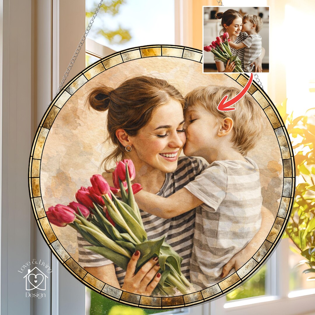 Mother’s Day Custom Photo Suncatcher – Personalized Real Glass Window ...