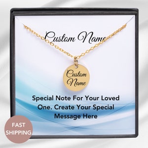Personalized Handmade Gift Medallion Pendant Custom Name Coin Necklace for Women Jewelry Gift Wedding Gift Initial Custom Gift Notecard