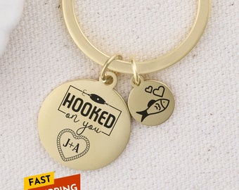 Custom Fishing Gift Boyfriend Keychain Husband Gift For Him Guy Gift Fisherman Keychain Hooked On You Keychain Anniversary Gift Funny Gift
