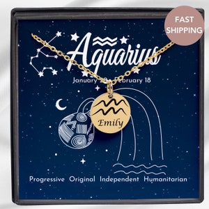 Zodiac Necklace Personalized Astrology Necklace Aquarius Necklace  Zodiac Jewelry Gift Horoscope Necklace Birthday Gift Aquarius Gift