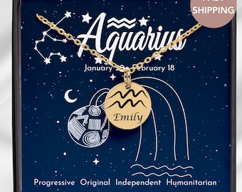 Zodiac Necklace Personalized Astrology Necklace Aquarius Necklace  Zodiac Jewelry Gift Horoscope Necklace Birthday Gift Aquarius Gift