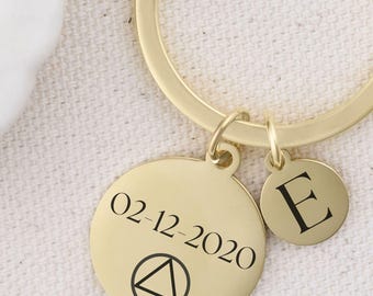 Sobriety Keychain, AA Recovery Gift, Personalized Date Keyring, Custom AA Recovery Date Jewelry, Sober Anniversary Jewelry, Sober Birthday