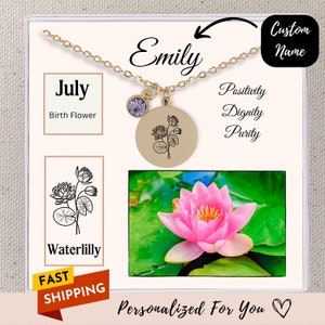 July Birth Flower Necklace Birth Month Necklace Personalized July Birthstone Necklace For Her Birthday Gift Anniversary Gift With Notecard