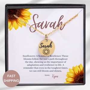 Sun Flower Necklace, Custom Name Necklace, Sun Flower Name Necklace, Dainty Necklace, Personalized Necklace, Mothers Day Gift, Gifts For Her