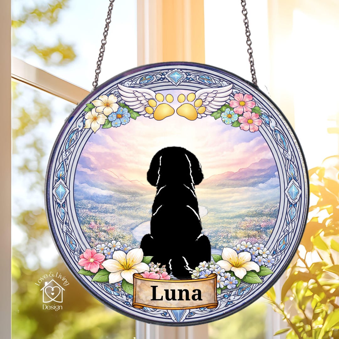 Custom Pet Memorial Suncatcher, Dog Loss Gift, Rainbow Bridge Window ...