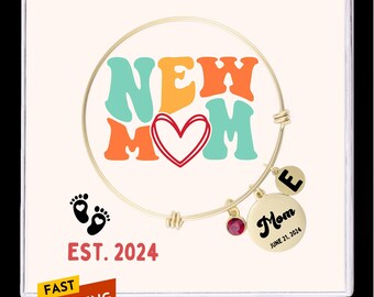 New Mom Bracelet Personalized Jewelry For New Mom Gift Baby Birthstone And Initial Bracelet Mama Gift Custom Mom Bracelet Baby Date Bracelet